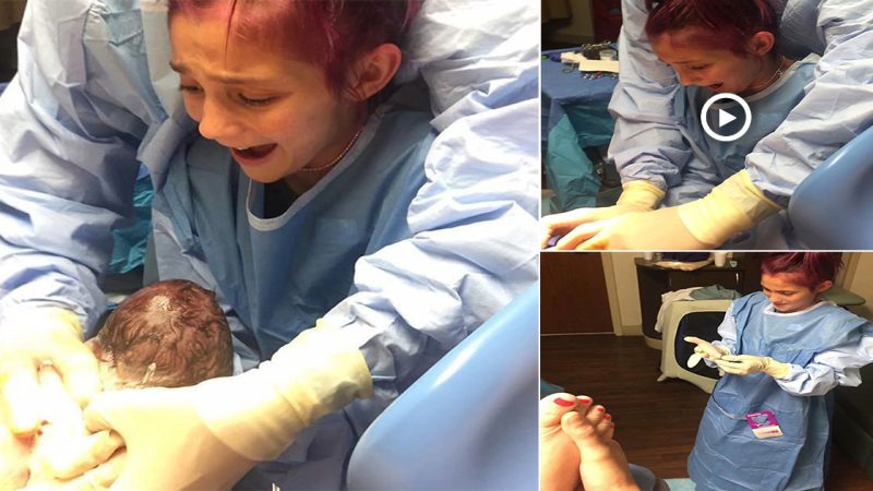 A 12-year-old girl assists someone else in the delivery of her baby brother, and her raw emotions go viral