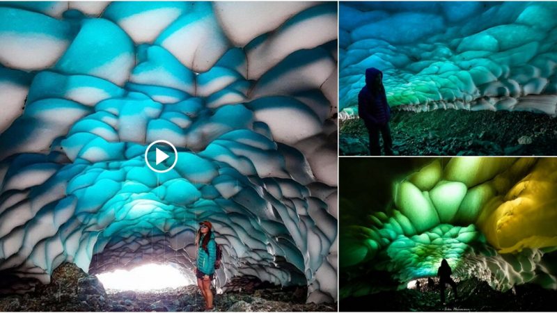 Incredible ice tunnel in Patagonia, Argentina.