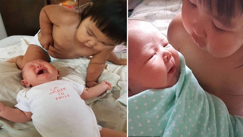 A Heartwarming Moment: Proud Mother Captures Sweet Photo of Two-Year-Old Girl’s Loving Gesture Towards Baby Sister (video)