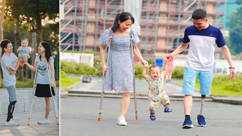 The couple “lead soldier” each have only one leg: “Even though it’s difficult, as long as the child is healthy, we will always try”