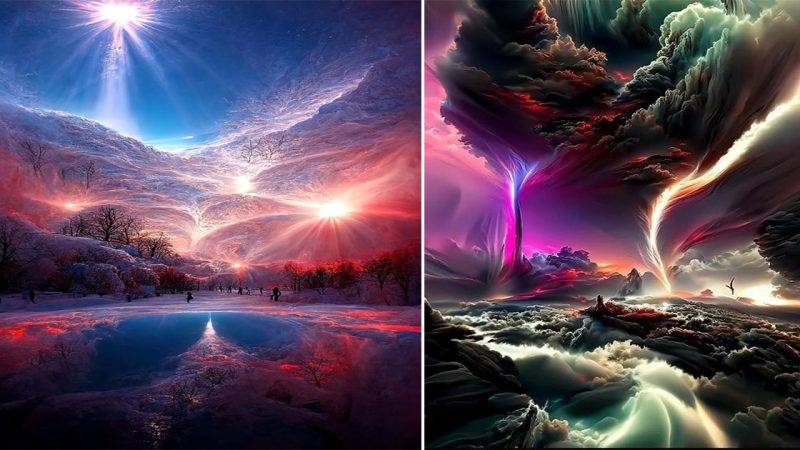 Explosive Artistry: Unleashing the Fiery Splendor of Mesmerizing Sky Clouds and Dazzling Colorful Tornadoes