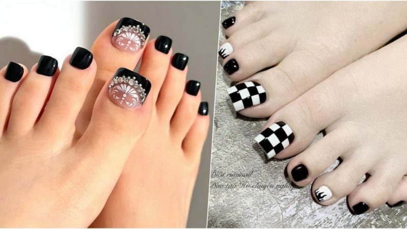 Elegant and noble black pedicure designs.