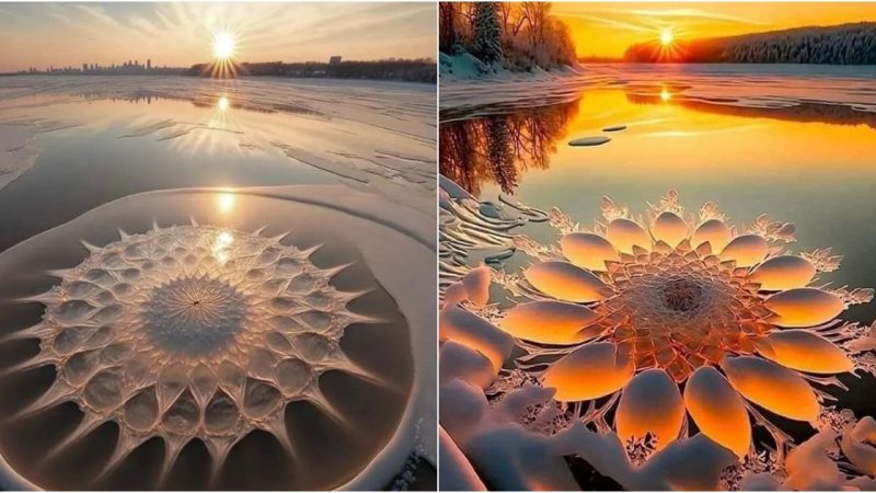 Ethereal Beauty in Snow: Lotus Blossoms Embrace Serene Blanket of Snow in a Celebration of Contrasting Harmony